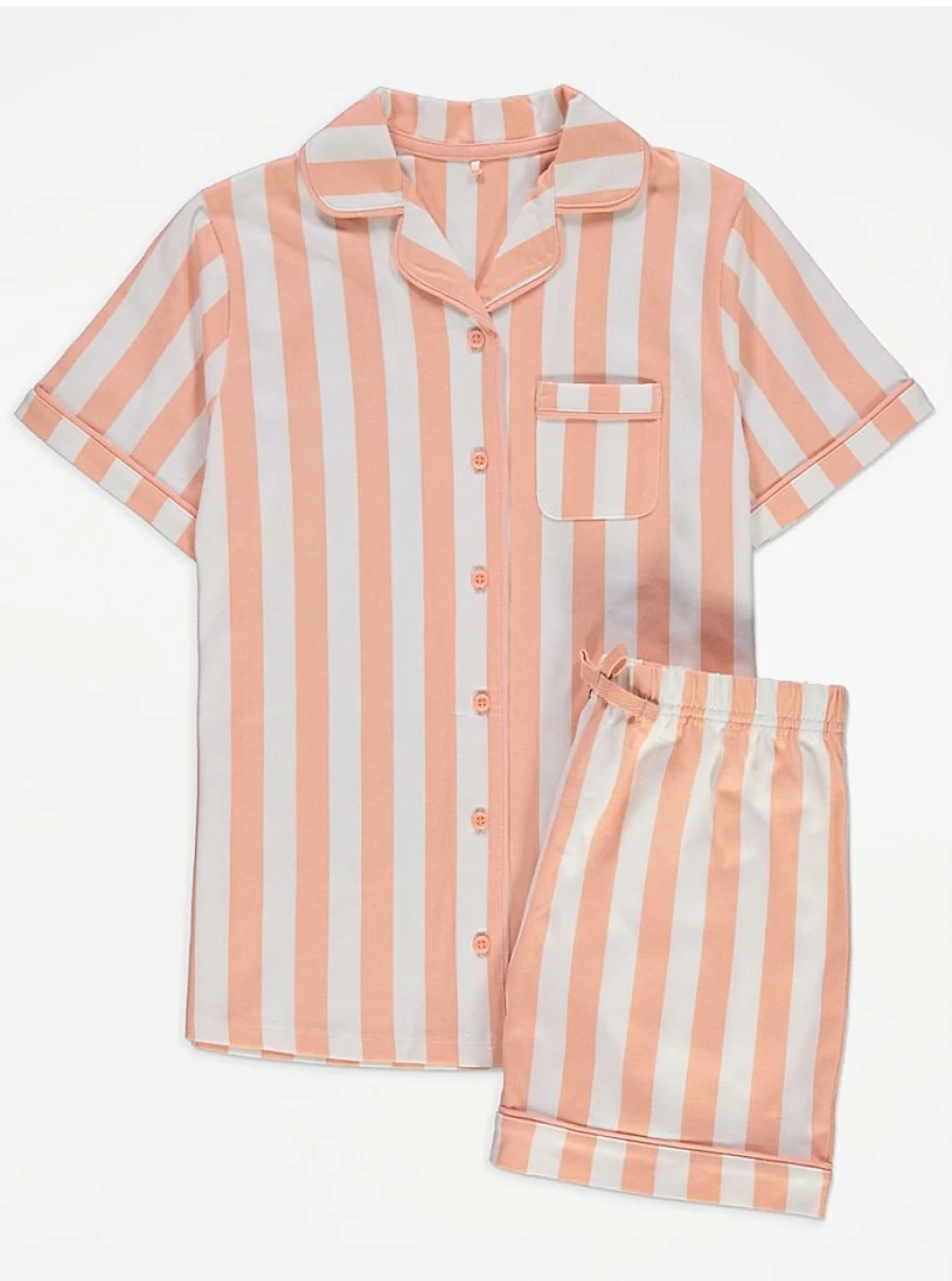"George at Asda Kids Peach Striped Short Sleeve Pyjama Set – Comfortable & Cute Pajamas"