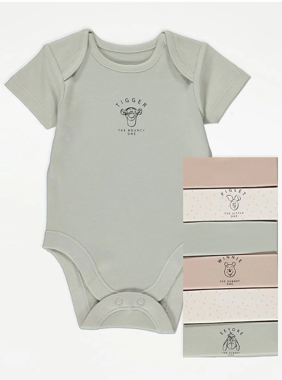 George at Asda Baby Boys & Girls Winnie The Pooh 7-Pack Short Sleeve Bodysuits | Disney Cotton Onesies