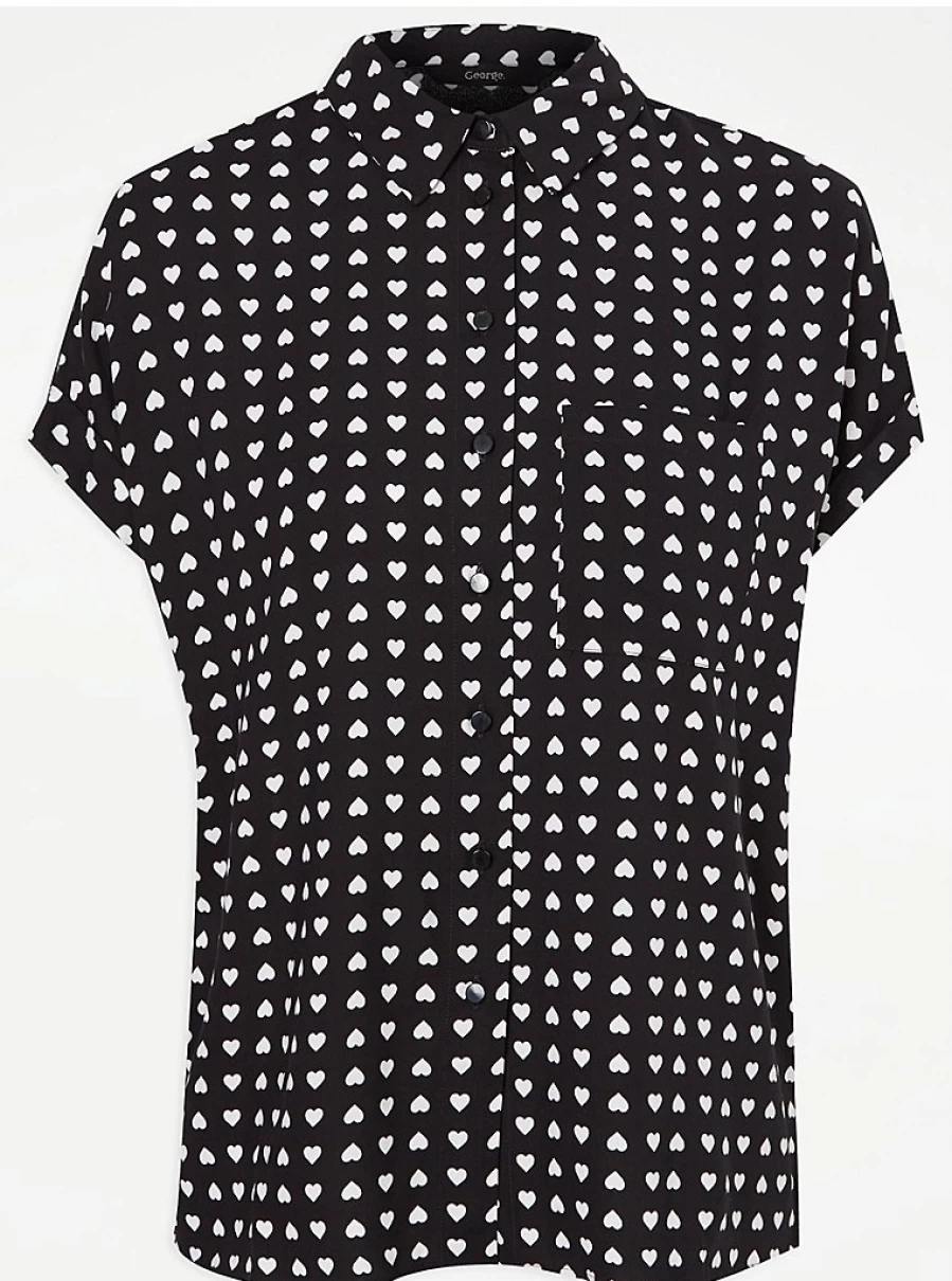 "George at Asda Women's Black Heart Print Short Sleeve Shirt Review"