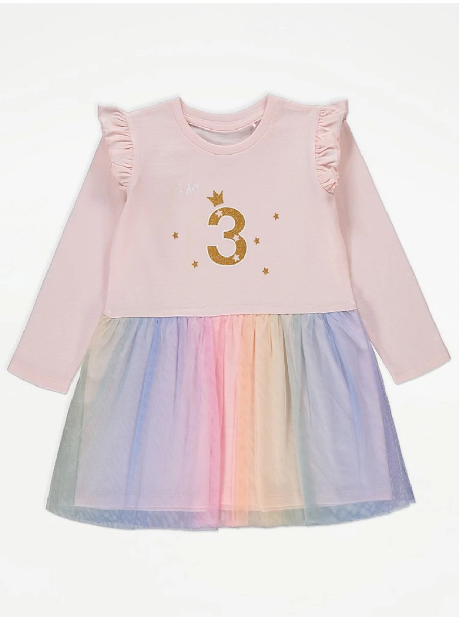 "George at Asda Girls' Pink Rainbow I Am 3 Birthday Tutu Dress - Kids Party Outfit Review"