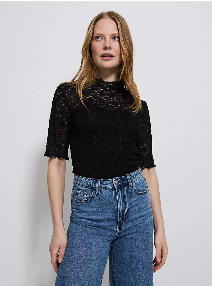 "George at Asda Women's Black Half Sleeve Lace Top | Stylish & Comfortable"