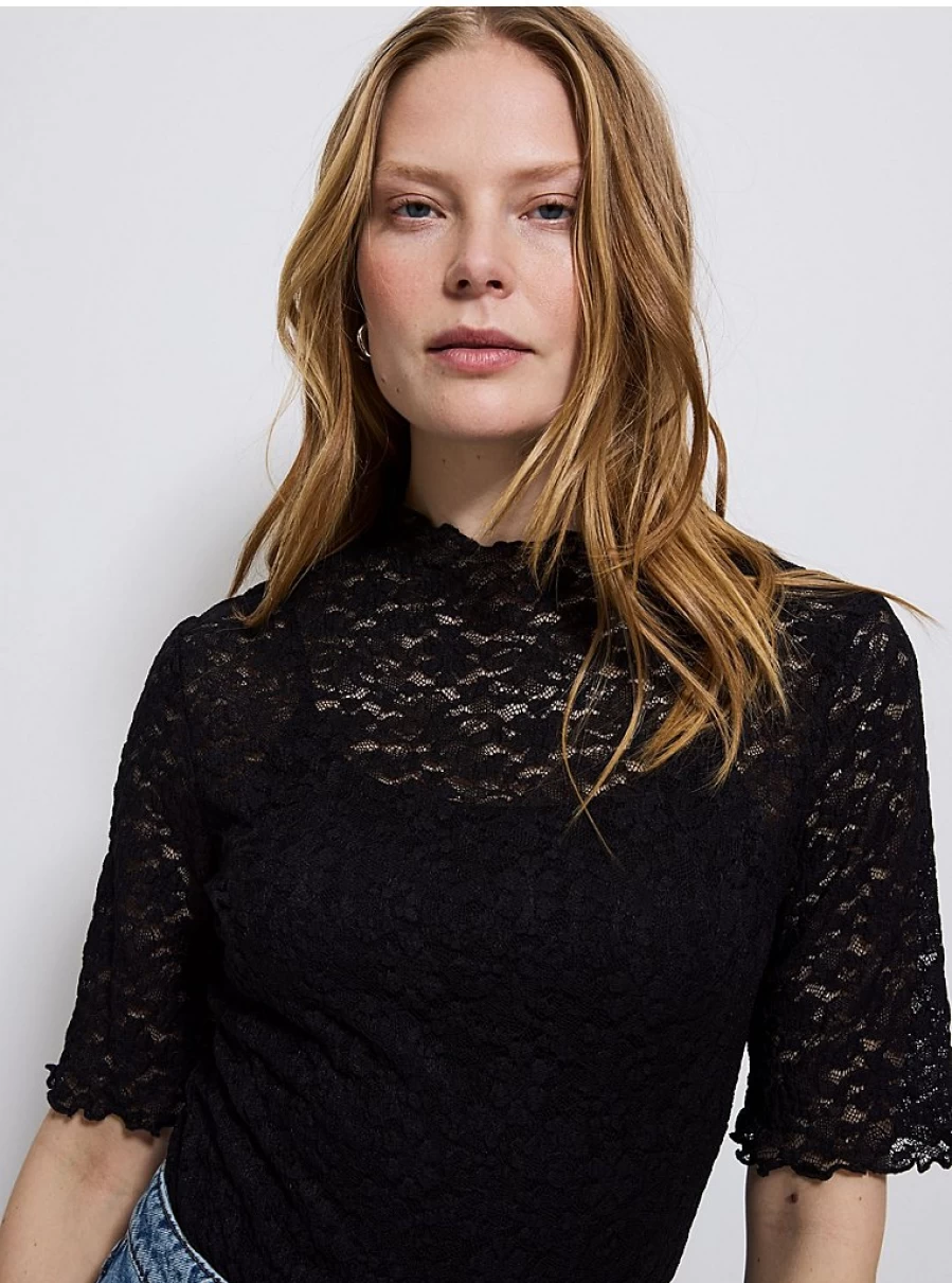 "George at Asda Women's Black Half Sleeve Lace Top | Stylish & Comfortable"