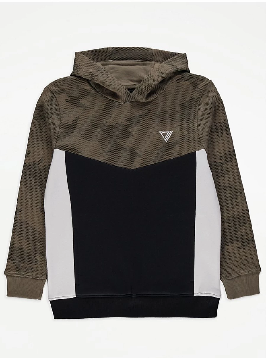 "George at Asda Boys' Khaki Camouflage Colour Block Hoodie – Kids' Casual Pullover Review"