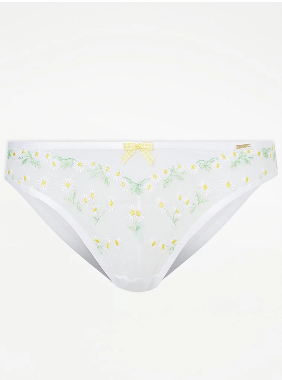 "George at Asda White Daisy Embroidered Brazilian Knickers | Floral Lingerie Review"