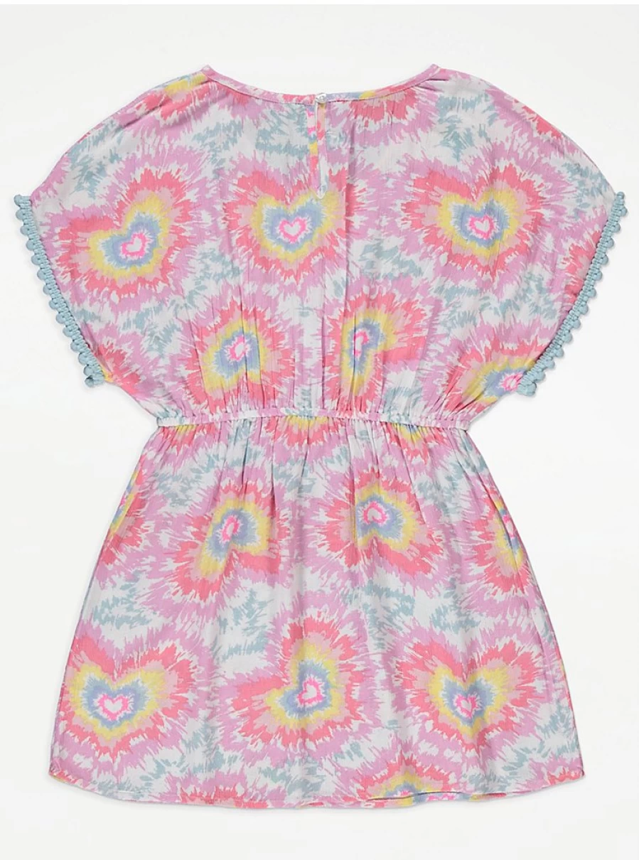 "George at Asda Girls Pink Heart Tie Dye Kaftan – Comfortable & Stylish Kids Wear"