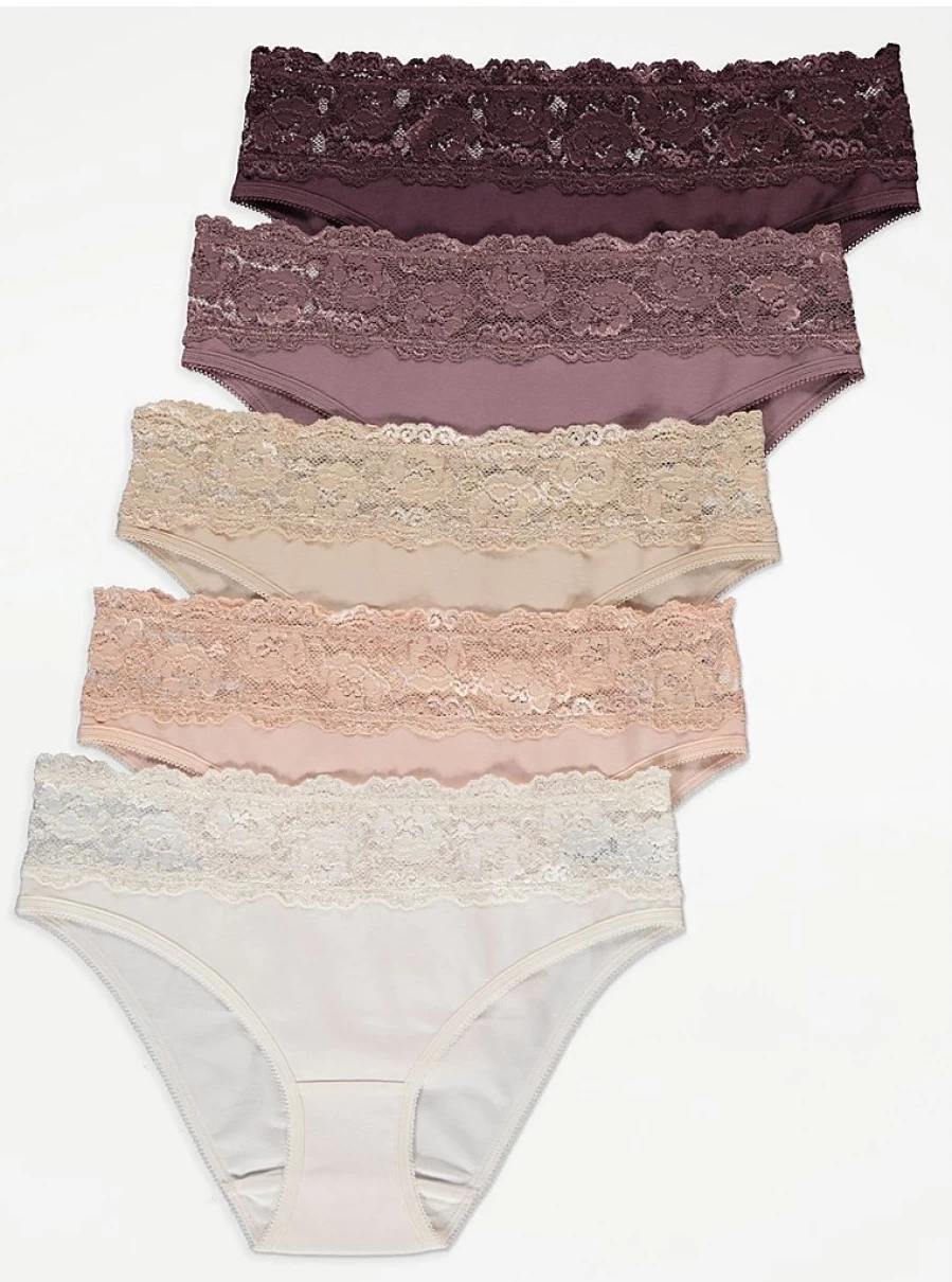 "George at Asda Women's Neutral Lace High Leg Knickers 5-Pack | Comfortable Everyday Lingerie Set"