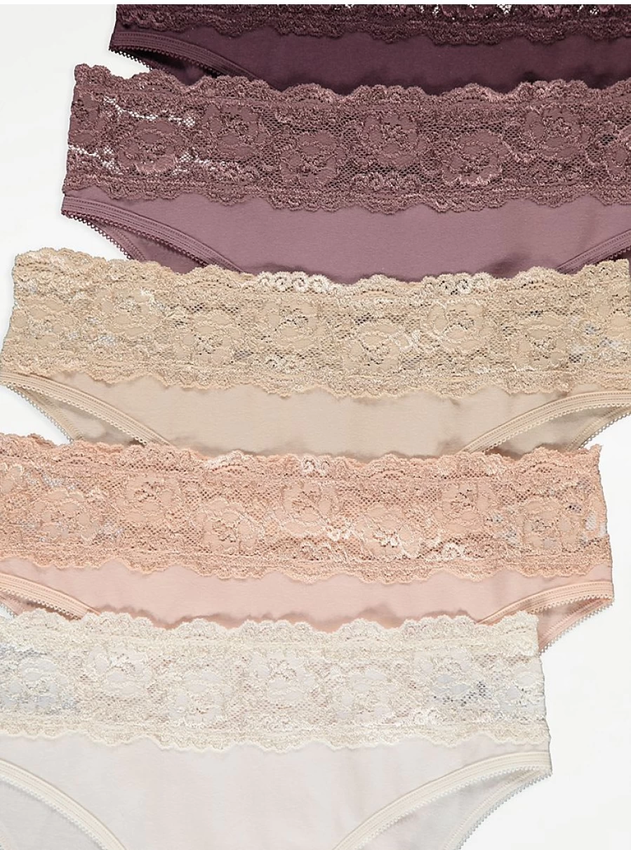 "George at Asda Women's Neutral Lace High Leg Knickers 5-Pack | Comfortable Everyday Lingerie Set"
