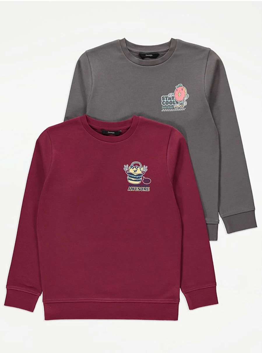 "George at Asda Boys' Stay Cool Snack Food Print Sweatshirts 2-Pack"