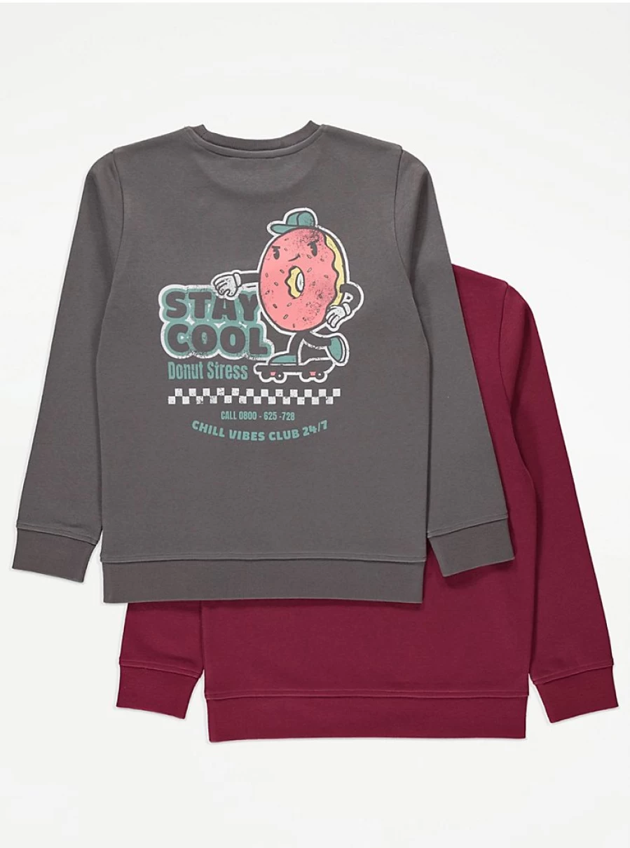"George at Asda Boys' Stay Cool Snack Food Print Sweatshirts 2-Pack"