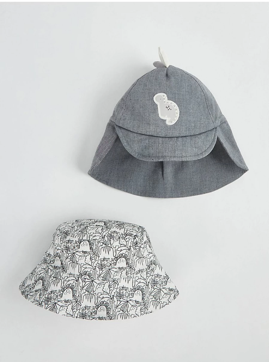 "George at Asda Baby Dinosaur Bucket Hat and Keppi Hat 2-Pack Set"