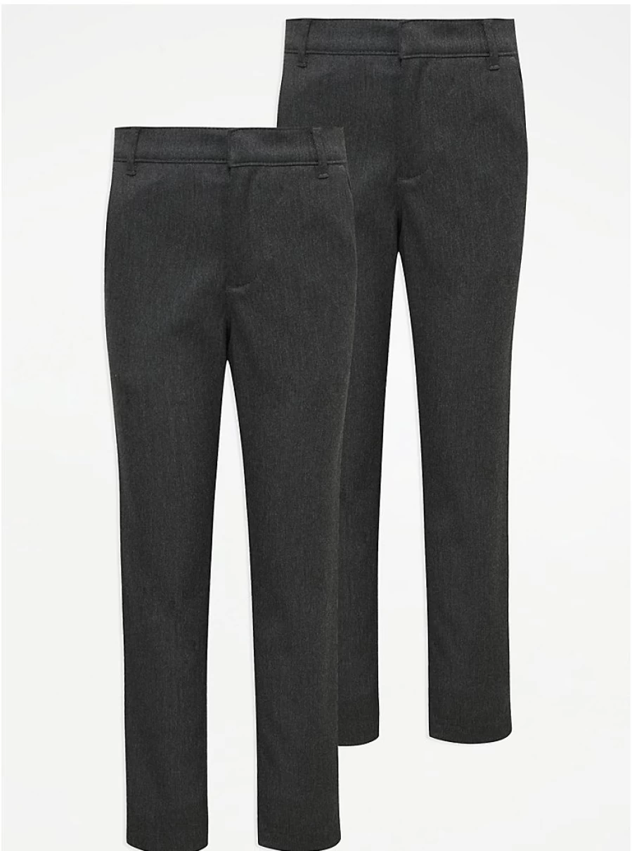 "George at Asda Boys' Grey Skinny Fit School Trousers 2-Pack – Comfortable & Durable Uniform Pants"