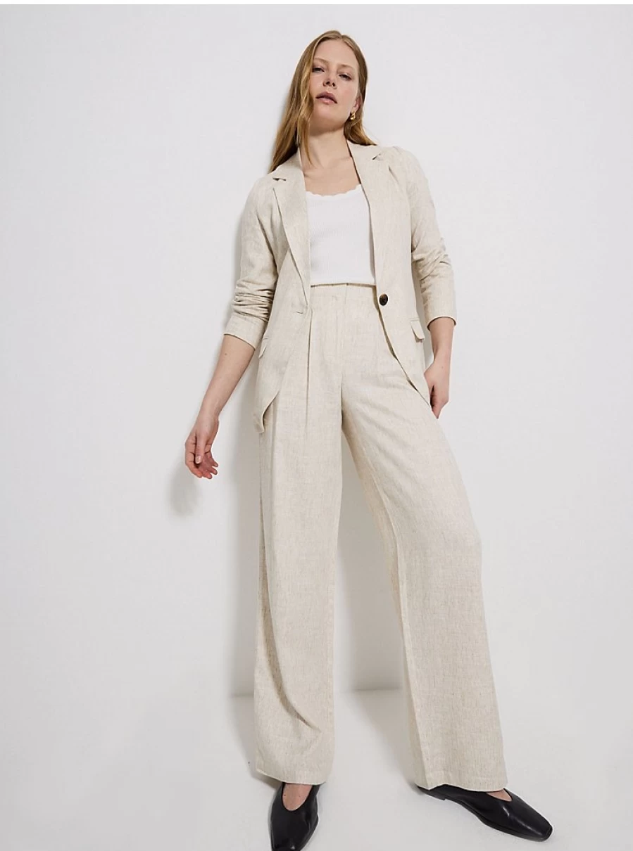 "George at Asda Women's Neutral Linen Blend Wide Leg Trousers – Comfort & Style"