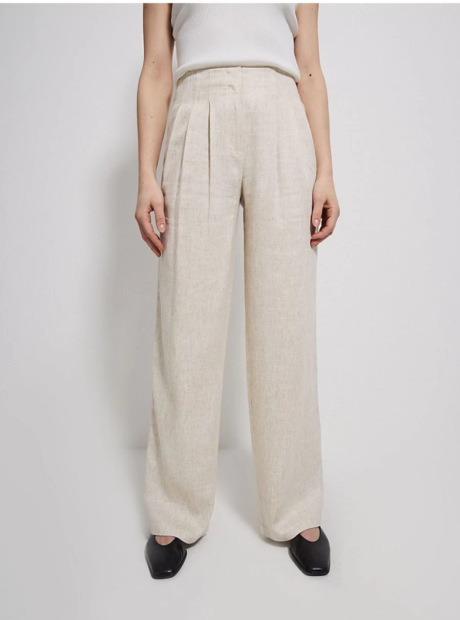 "George at Asda Women's Neutral Linen Blend Wide Leg Trousers – Comfort & Style"