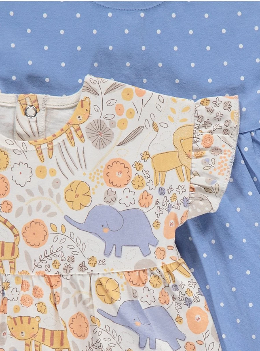 George at Asda Baby Girls' 2-Pack Polka Dot Safari Animal Print Frill Dresses
