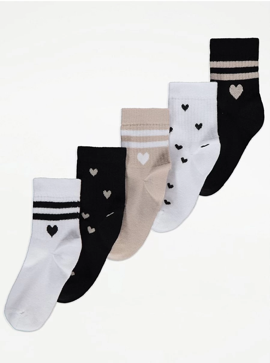 "George at Asda Kids' Heart Stripe Ribbed Ankle Socks 5-Pack | Comfort & Style"