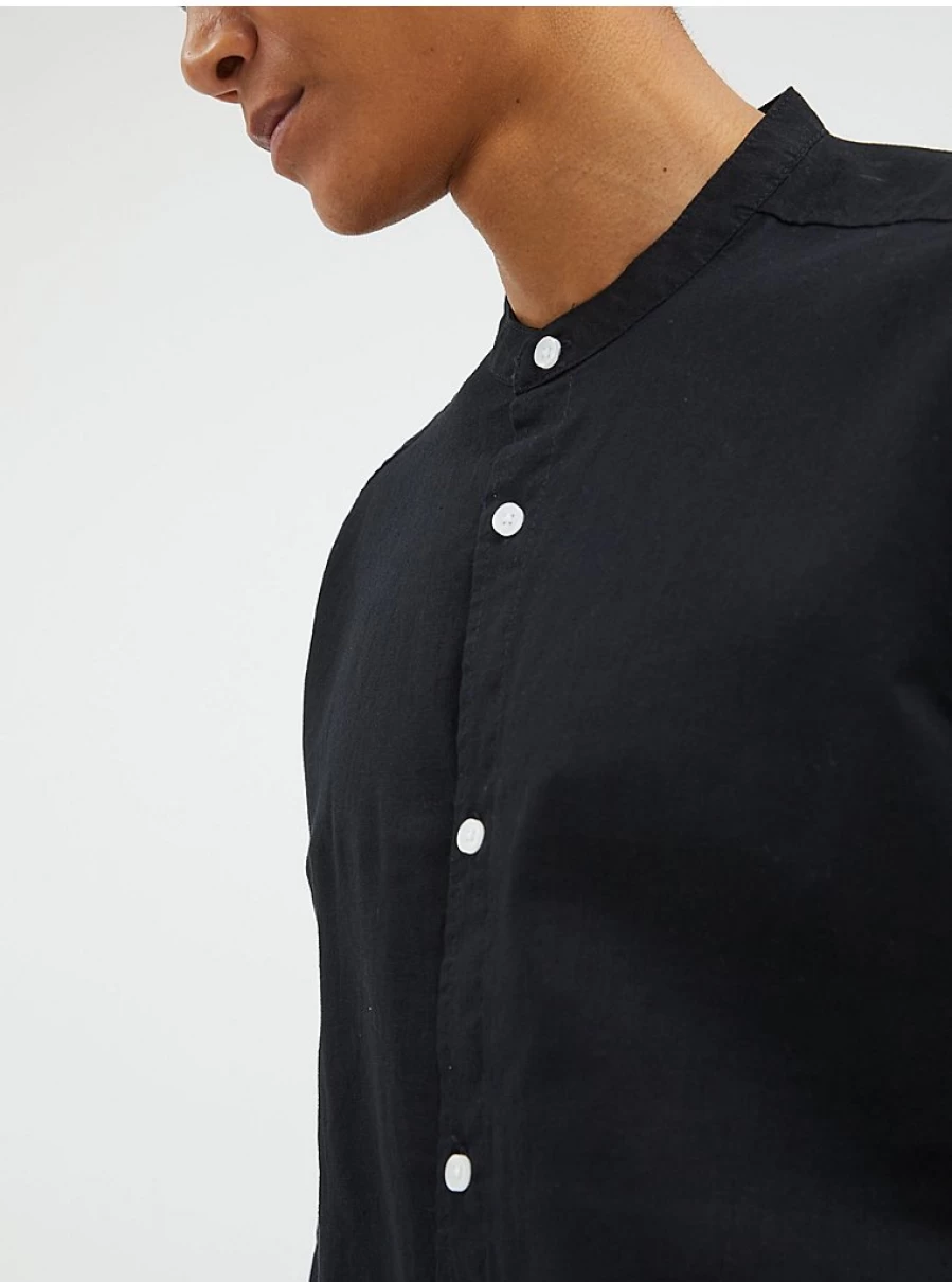 "George at Asda Men's Black Linen Blend Grandad Collar Shirt – Comfort & Style"