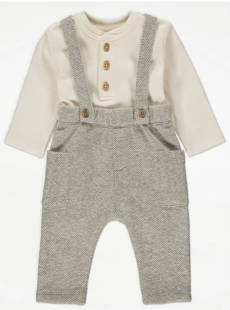 "George at Asda Boys' Cream Ribbed Bodysuit & Twill Dungarees Outfit Reviews"