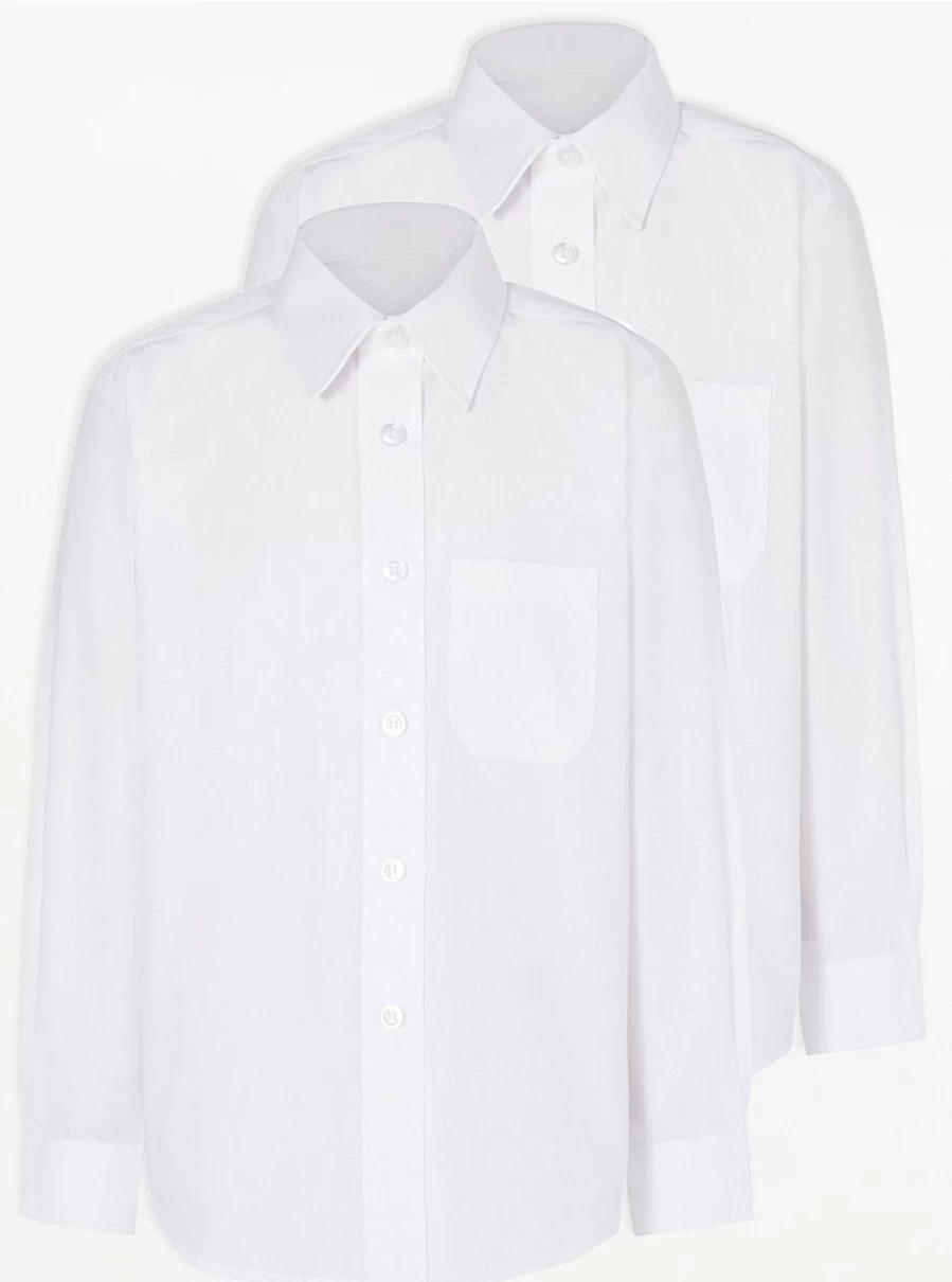 "George at Asda Boys' 2-Pack White Slim Fit Long Sleeve School Shirts for Kids"