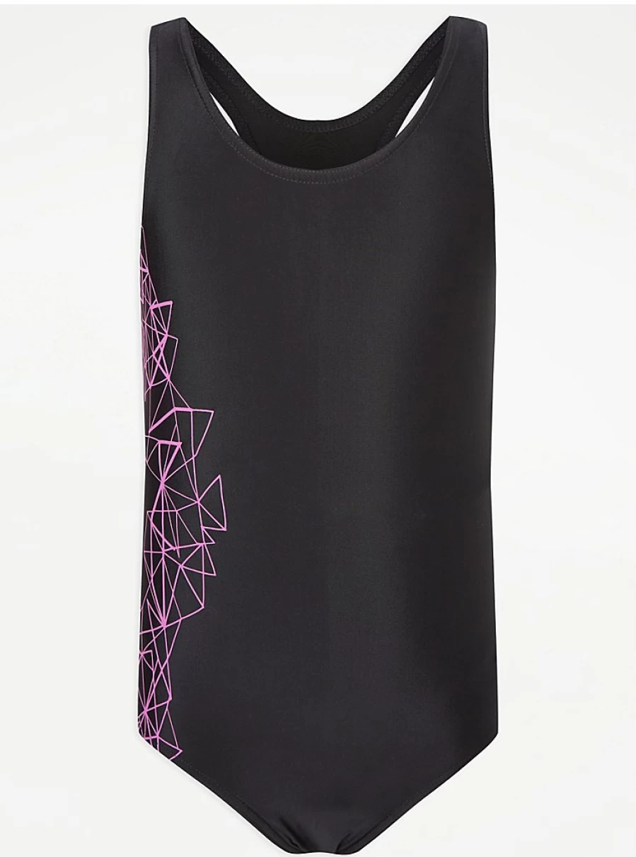 "George at Asda Girls' Black Printed School Swimsuit | Comfortable & Stylish Swimwear for School"