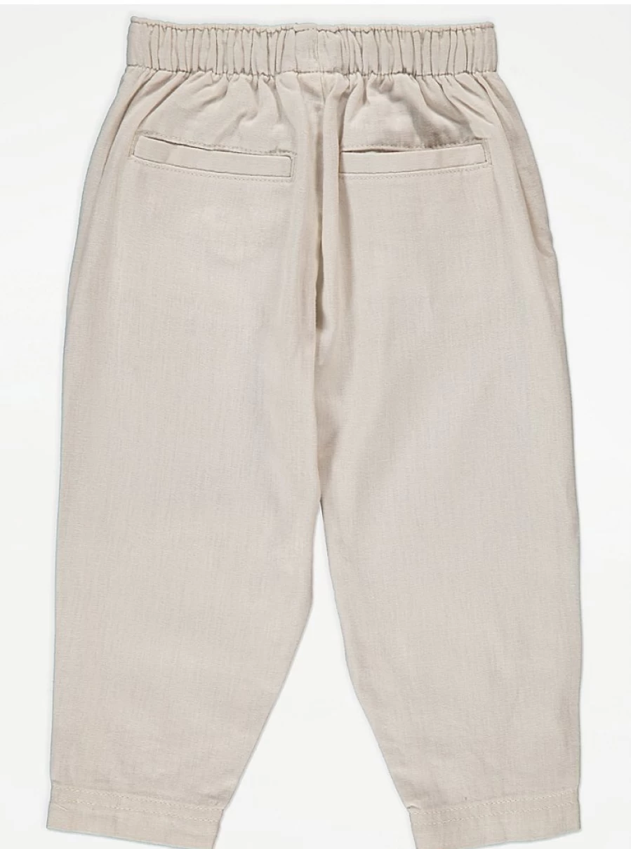 George at Asda Boys' Relaxed Fit Linen Blend Trousers | Comfortable Stone-Colored Casual Pants for Kids