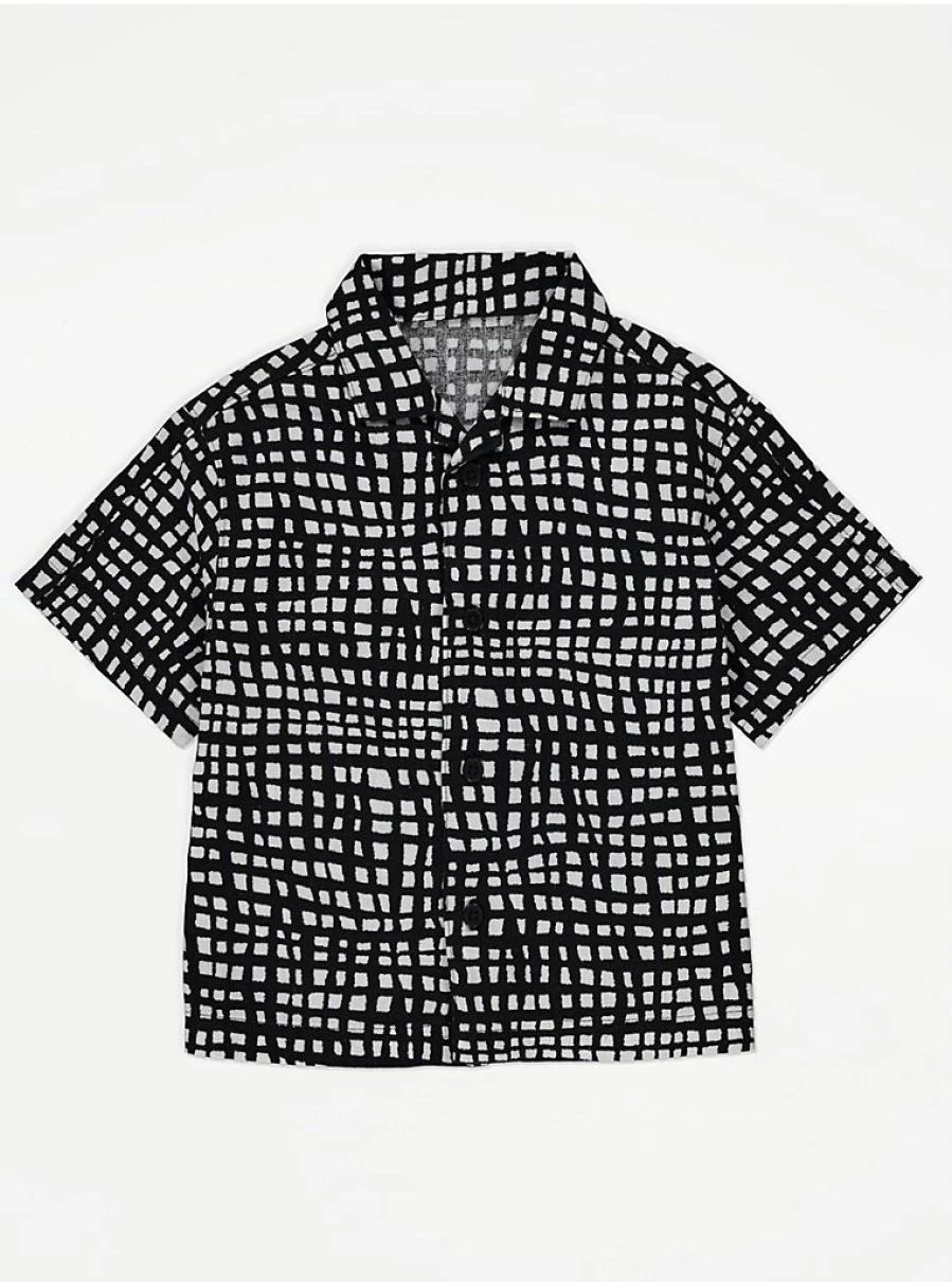 "George at Asda Boys Black Grid Check Short Sleeve Shirt – Comfort & Style for Kids"