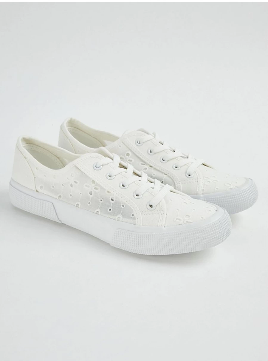 Women's White Embroidered Lace-Up Trainers | George at Asda | Comfortable & Stylish Sneakers