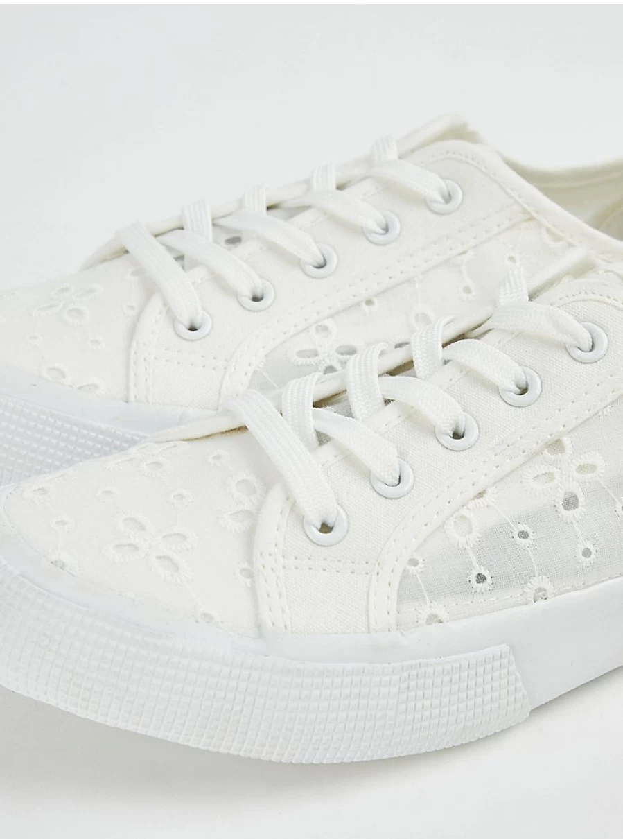 Women's White Embroidered Lace-Up Trainers | George at Asda | Comfortable & Stylish Sneakers