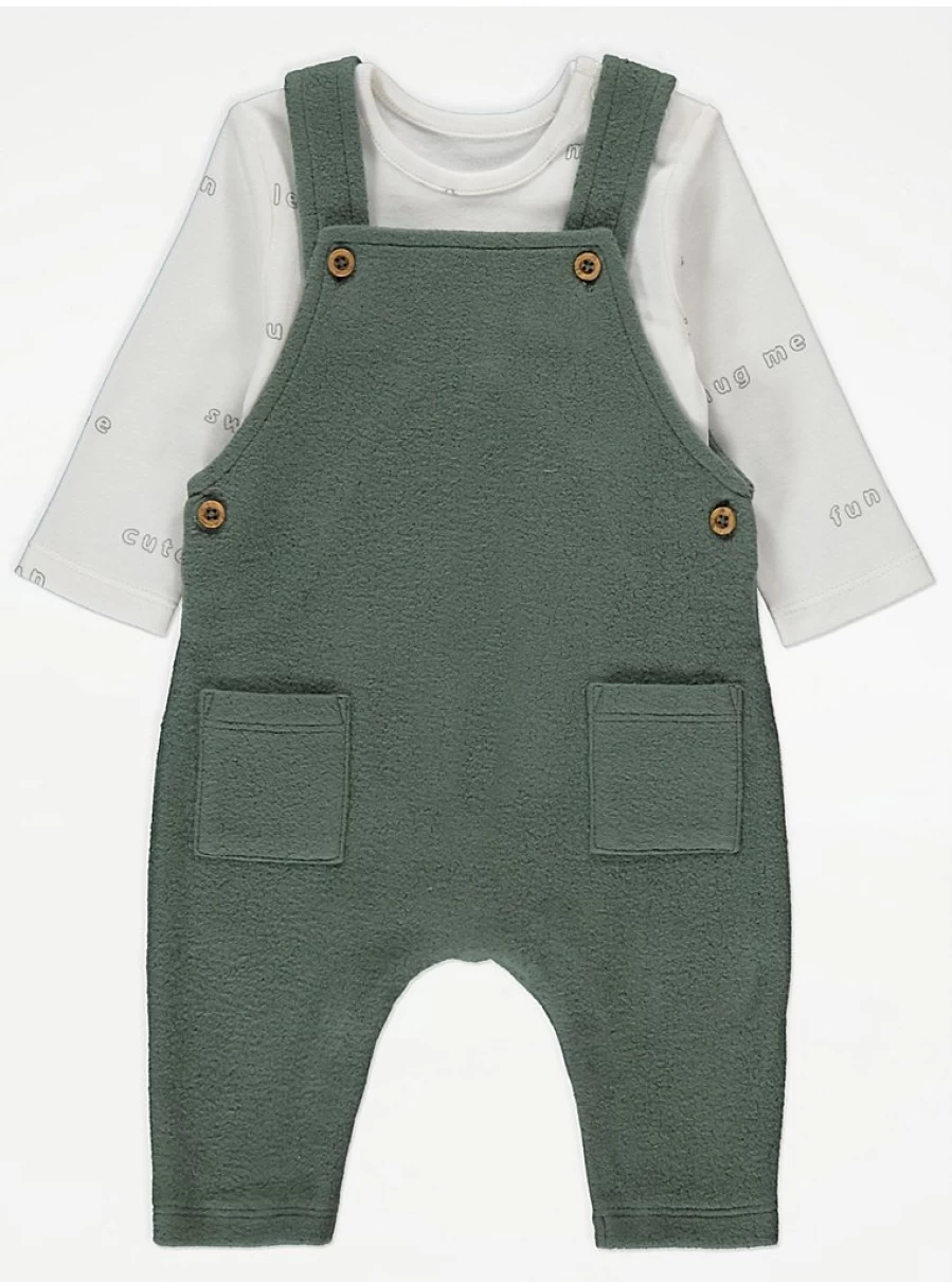 "George at Asda Boys' Green Fleece Dungarees & Slogan Bodysuit Outfit – Baby Outfit Review"