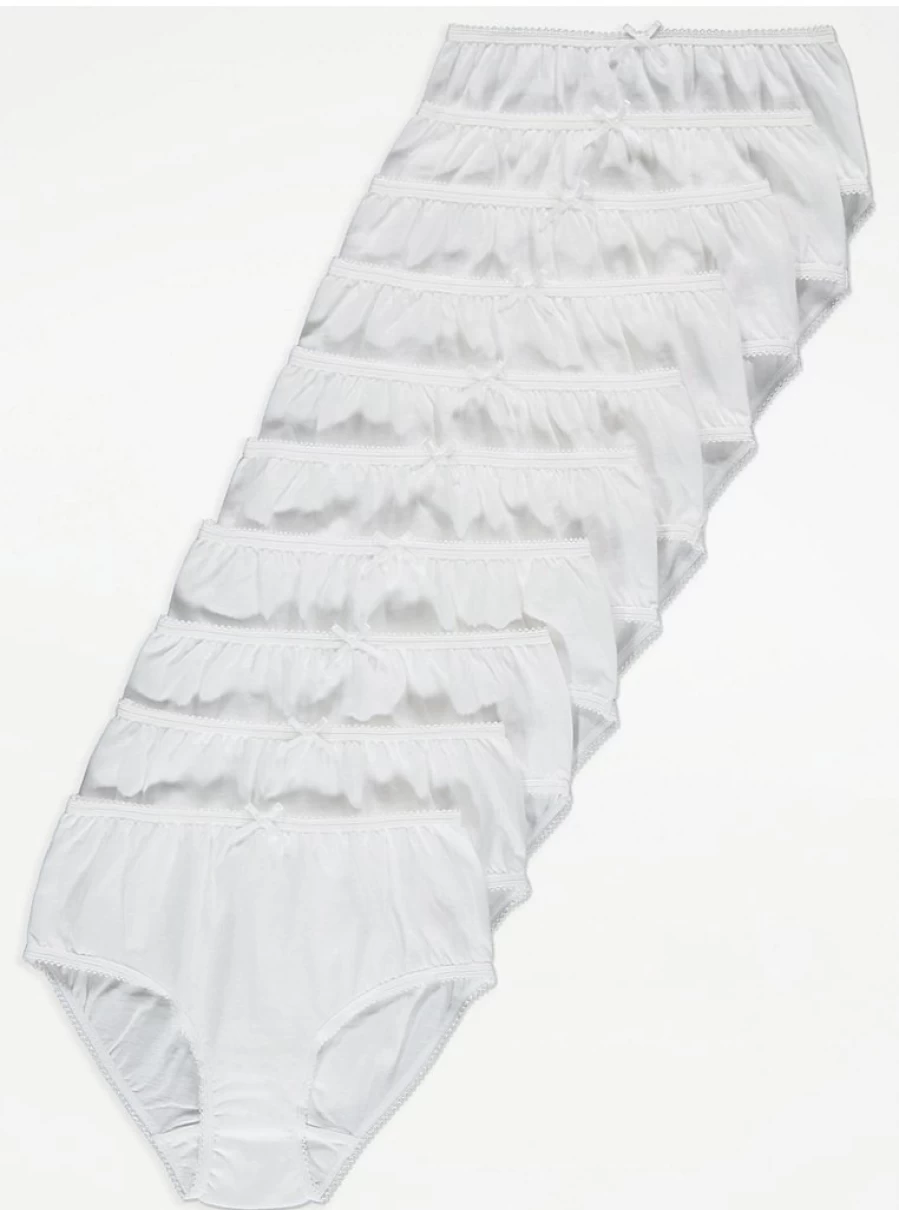 "George at Asda All White Basic Briefs 10-Pack for Kids – Comfortable Cotton Underwear"