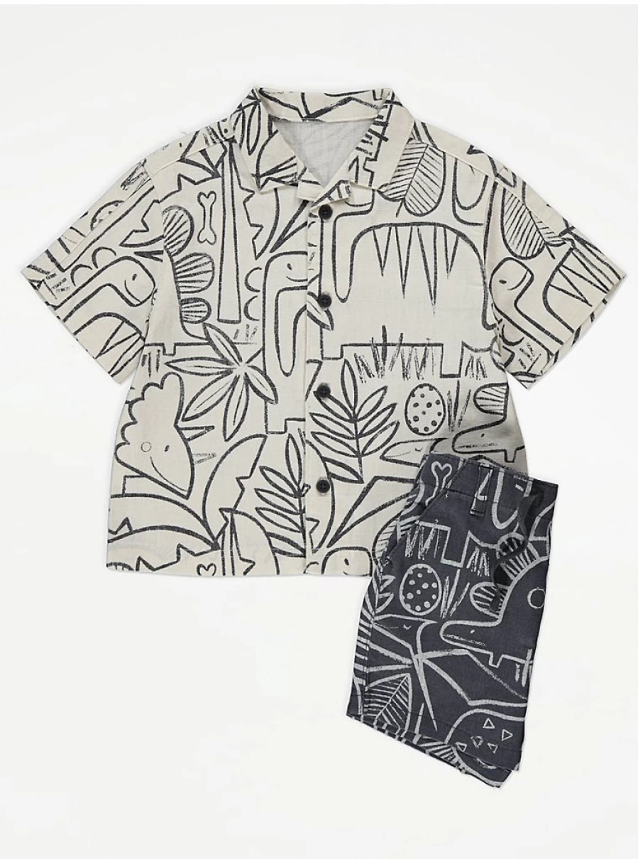 "George at Asda Boys' Cream Dinosaur Jungle Shirt and Shorts Outfit Set – Kids' Playwear Review"