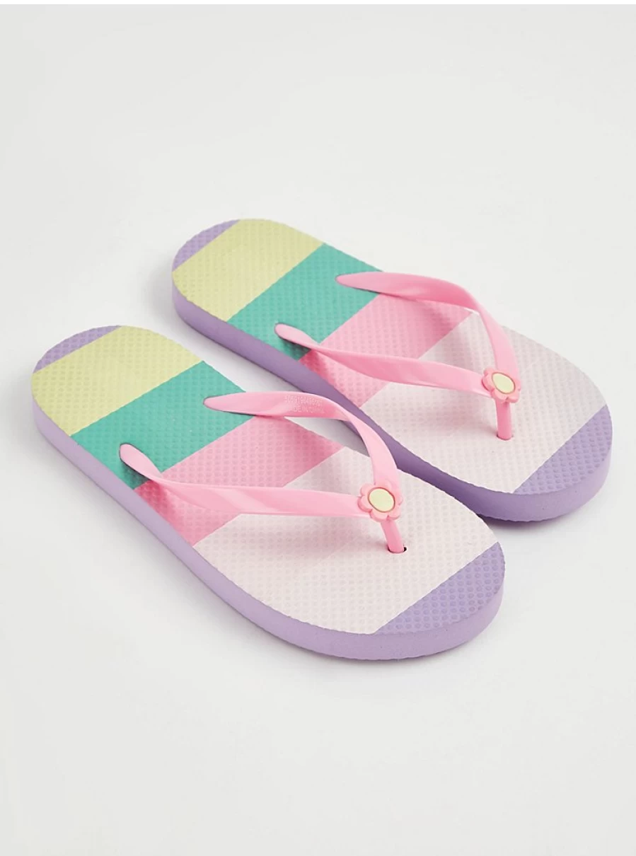 Girls' Colourful Striped Flip Flops | George at Asda | Kids' Comfortable Sandals