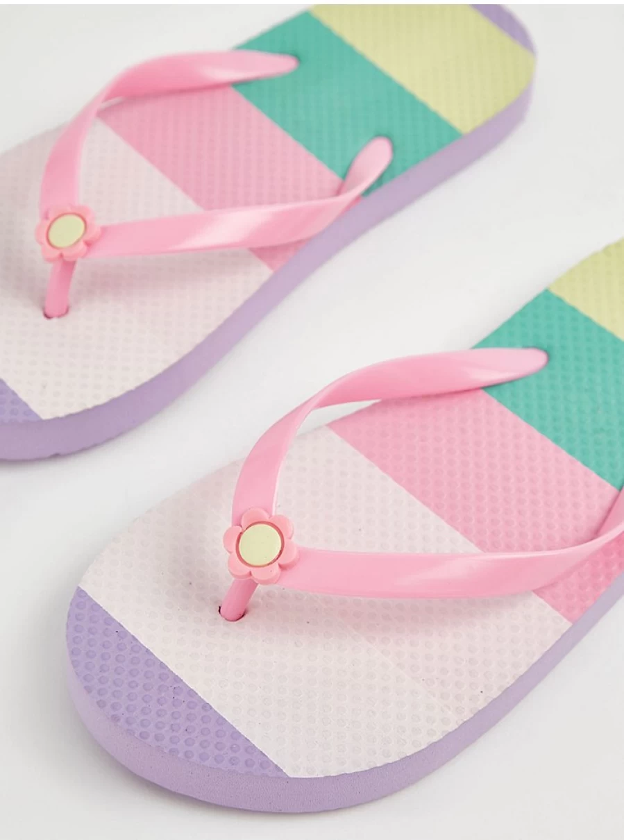 Girls' Colourful Striped Flip Flops | George at Asda | Kids' Comfortable Sandals