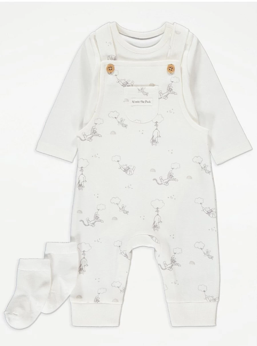 Disney Winnie The Pooh Baby Dungaree Bodysuit & Socks Set - George at Asda Outfit Review