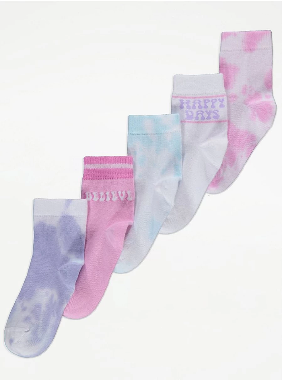 "George at Asda Kids Tie-Dye Ankle Socks 5-Pack - Colorful Comfort Socks for Children"