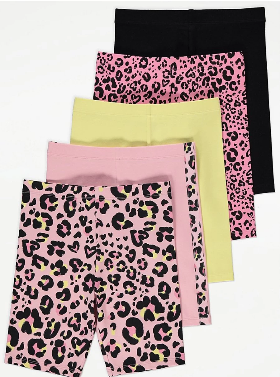 Girls' Neon Leopard Print Cycling Shorts 5-Pack | George at Asda | Comfort & Style