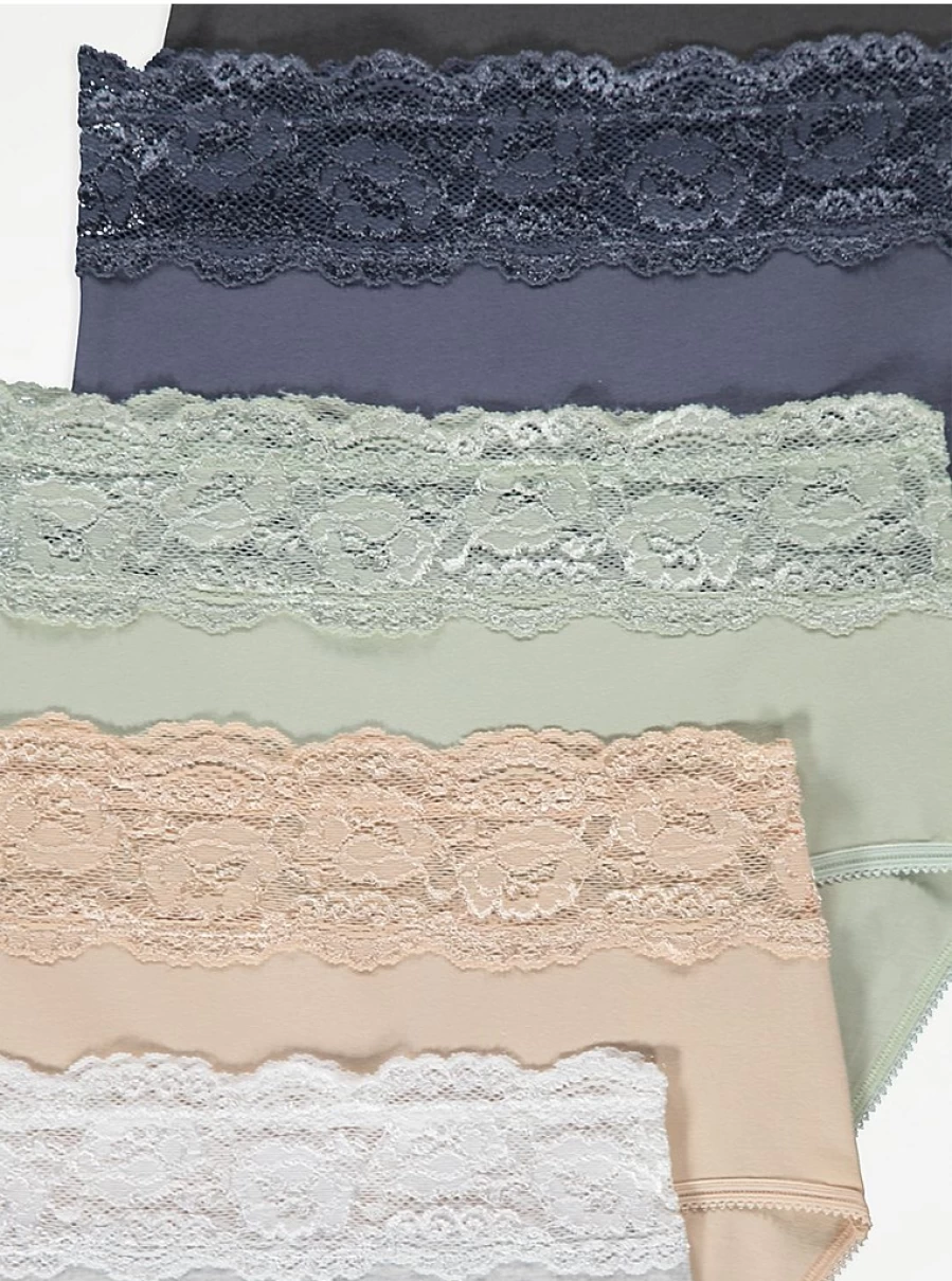 "George at Asda Women's Lace Top Full Brief Knickers 5-Pack | Comfortable Lingerie Set"