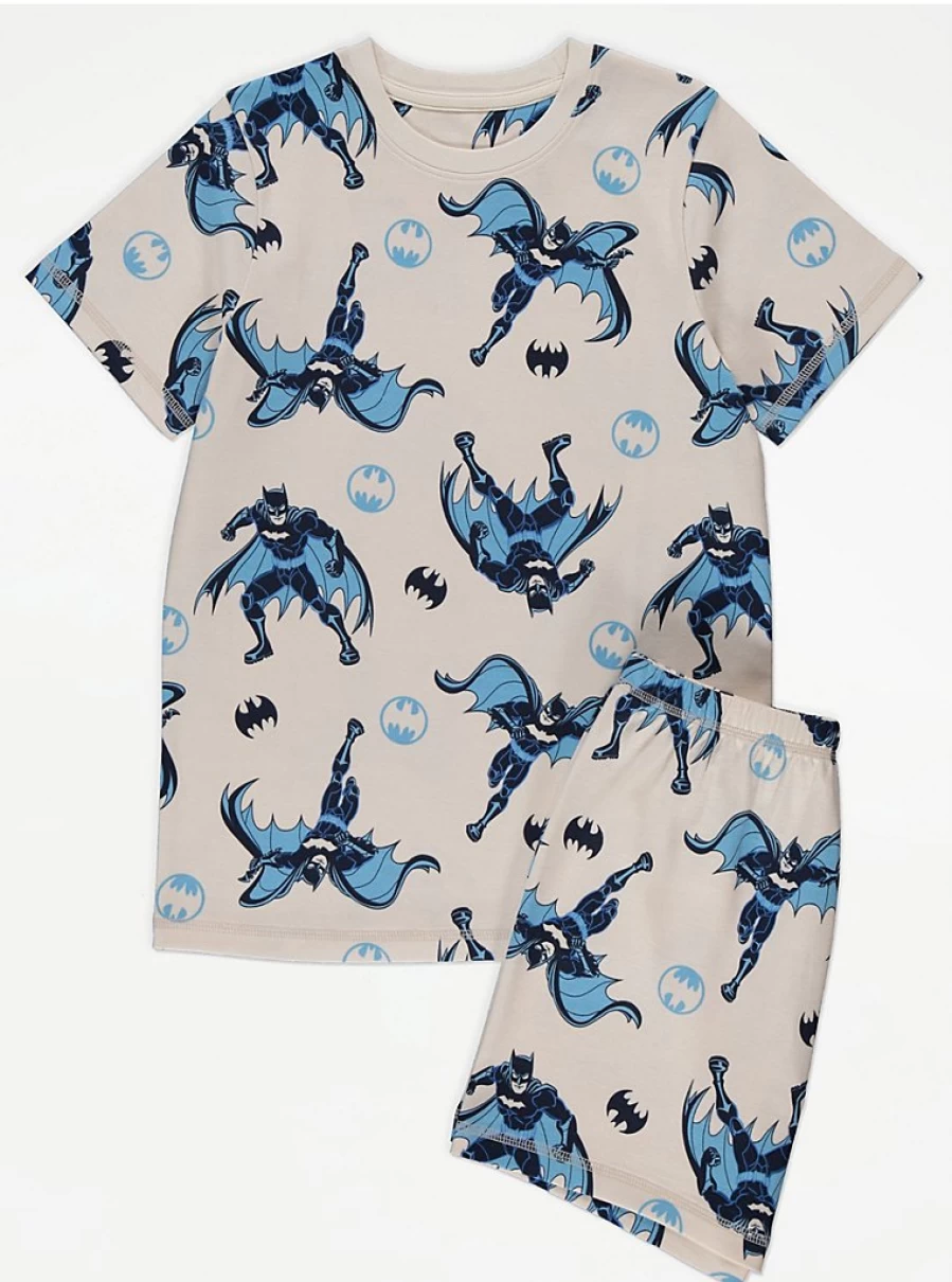 George at Asda Boys Batman Pyjama Set - DC Comics Kids Pajamas with Cream Shorts, Gift Idea