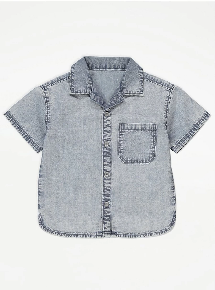 Boys' Acid Wash Denim Shirt Short Sleeve - George at Asda