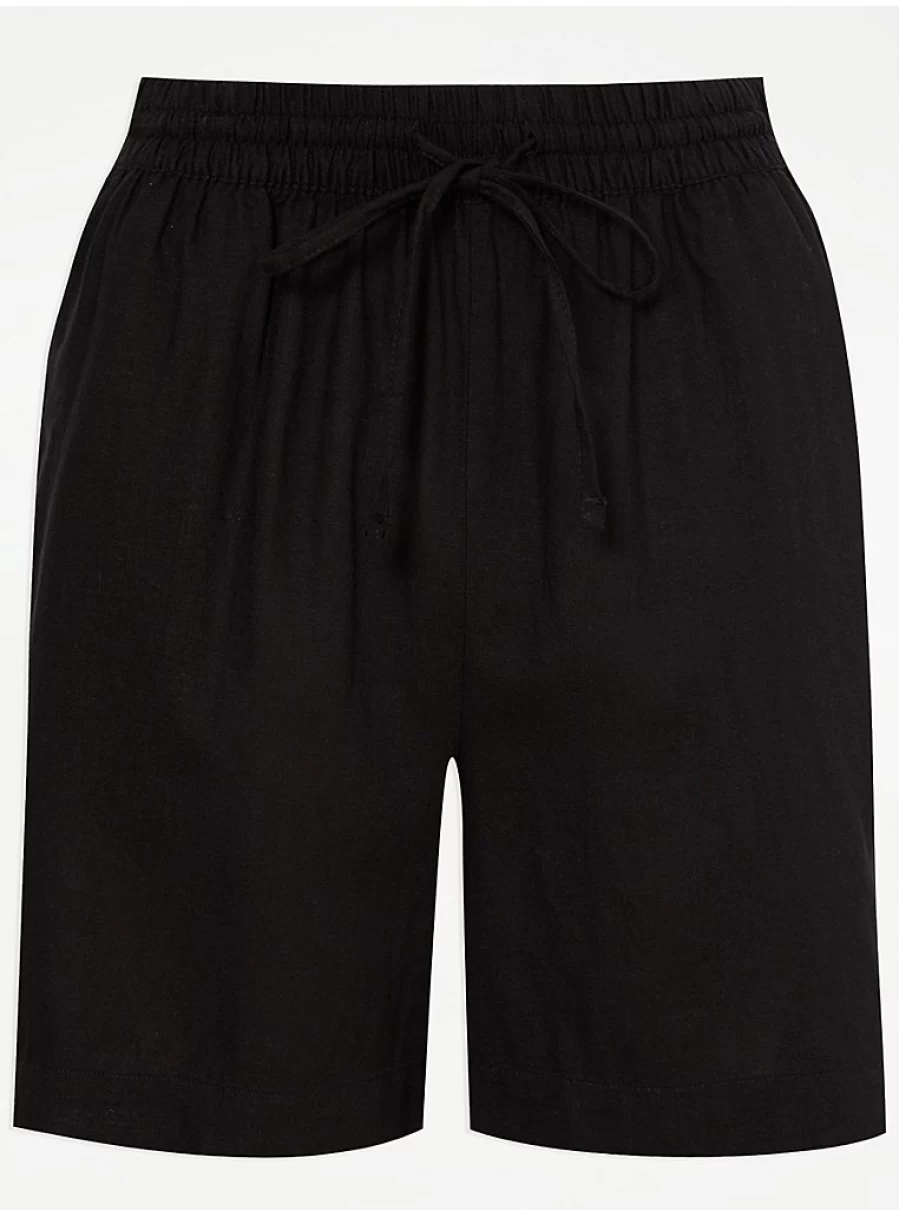 "George at Asda Women's Black Linen Blend Pull-On Shorts – Comfortable & Stylish"