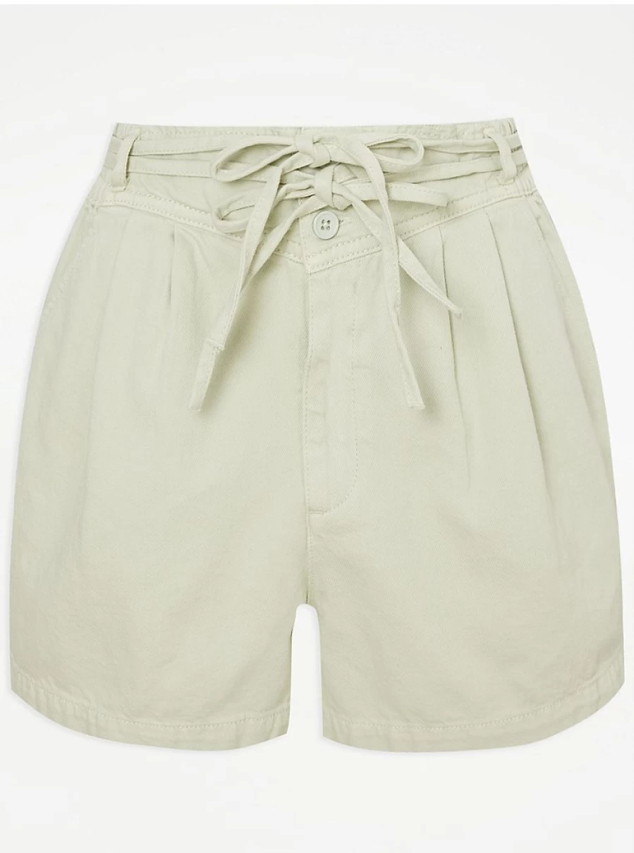 "George at Asda Women's Mint Green Tie Waist Pleated Shorts – Comfort & Style"