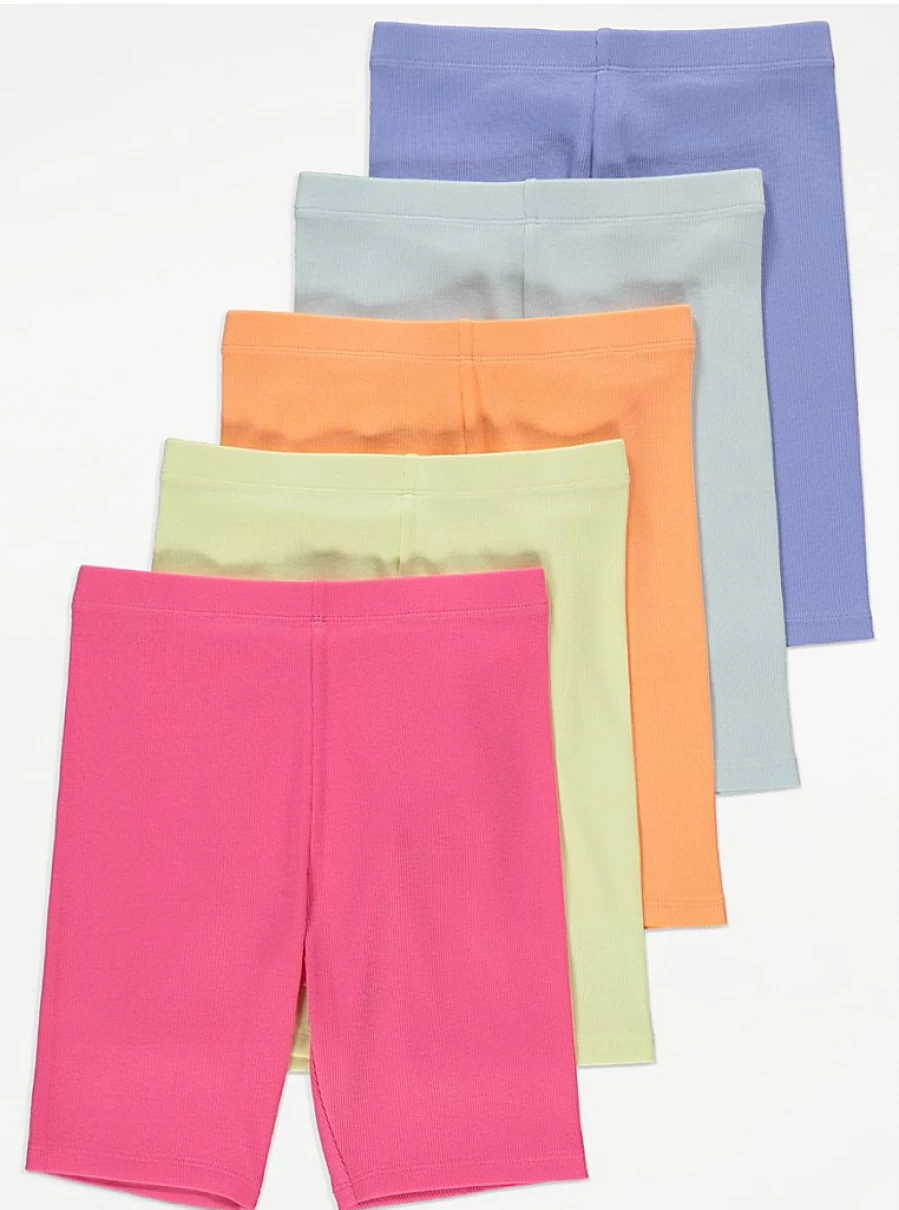 "George at Asda Girls' Bright Cycling Shorts 5-Pack | Comfortable & Durable for Active Kids"