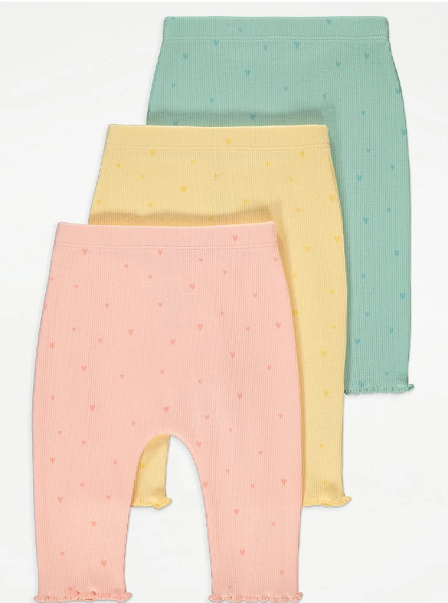 "George at Asda Baby Pastel Heart Rib Leggings 3-Pack | Soft & Stylish Infant Leggings"