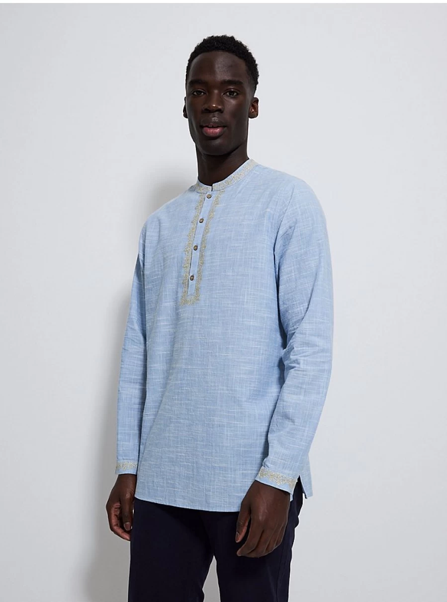 Men's Light Blue Embroidered Long Sleeve Shirt - George at Asda