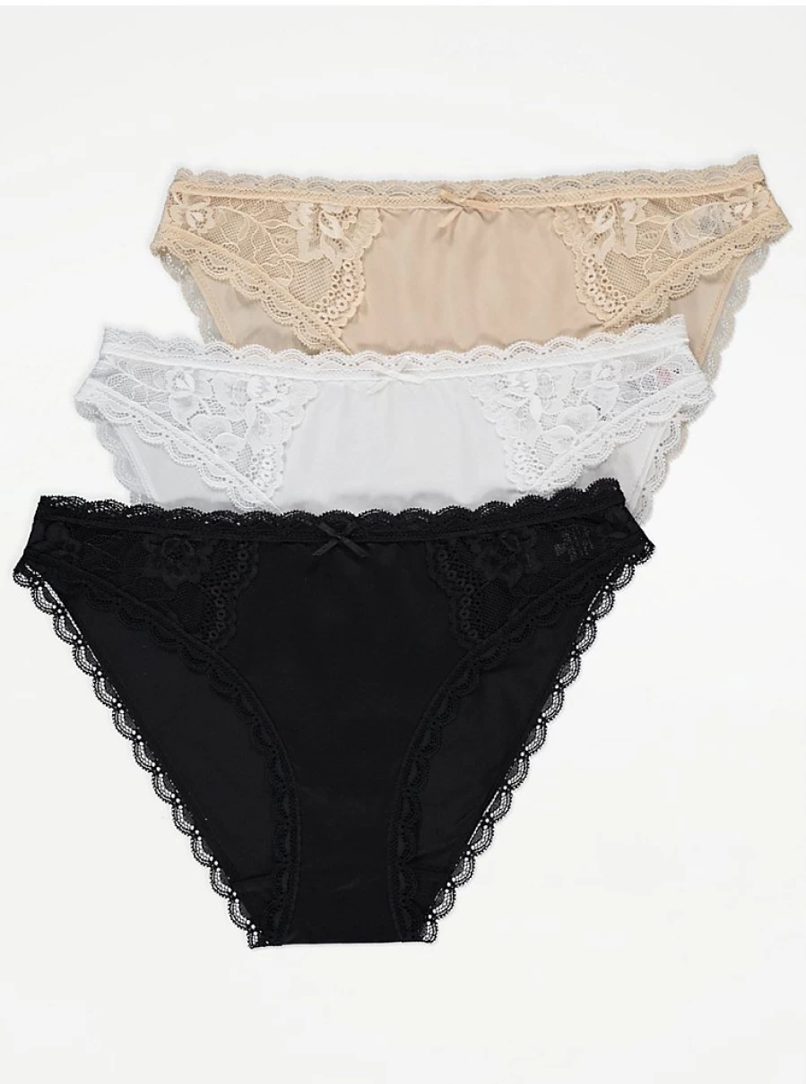 "George at Asda Lace Panel High Leg Knickers 3-Pack | Women's Lingerie Set | Comfortable & Stylish Underwear"