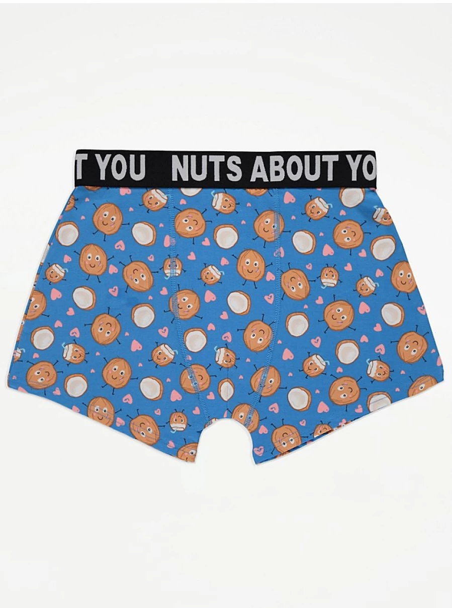"George at Asda Men's Blue 'Nuts About You' Boxer Shorts – Comfort & Style Trunk Underwear"