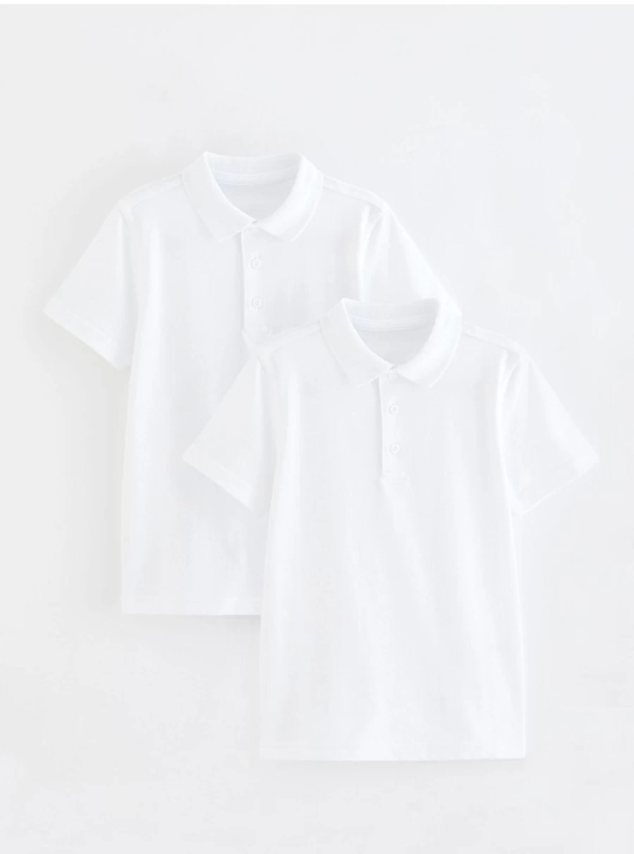 "George at Asda White Short Sleeve Polo Shirts 2-Pack for School – Comfortable & Stylish Uniform Essentials"