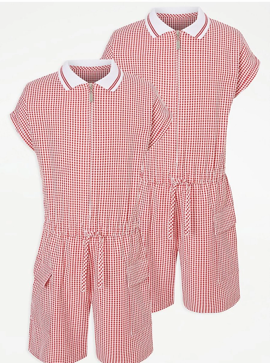 Girls' Red Gingham Sporty Playsuits 2-Pack | School Uniform | George at Asda