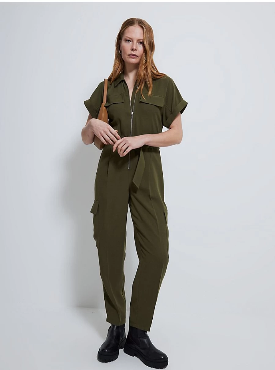 Women's Khaki Zip-Front Cargo Jumpsuit by George at Asda | Stylish Utility Romper Review