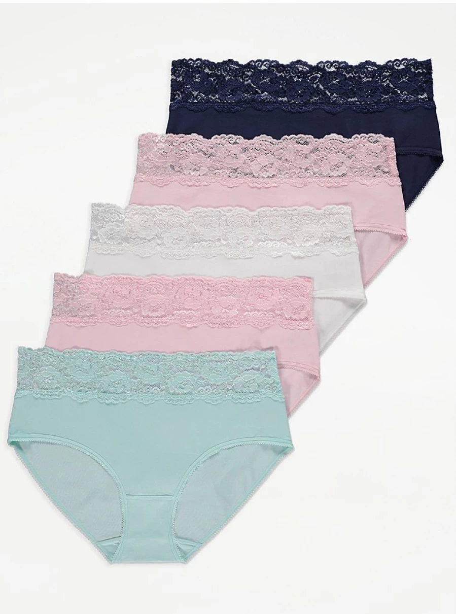 "George at Asda Lace Top Midi Knickers 5-Pack | Women's Lingerie Set | Comfortable & Stylish Underwear"