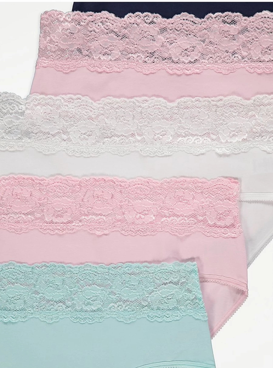 "George at Asda Lace Top Midi Knickers 5-Pack | Women's Lingerie Set | Comfortable & Stylish Underwear"
